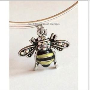 Silver Bumble Bee Crystal Wire Bracelet Bangle